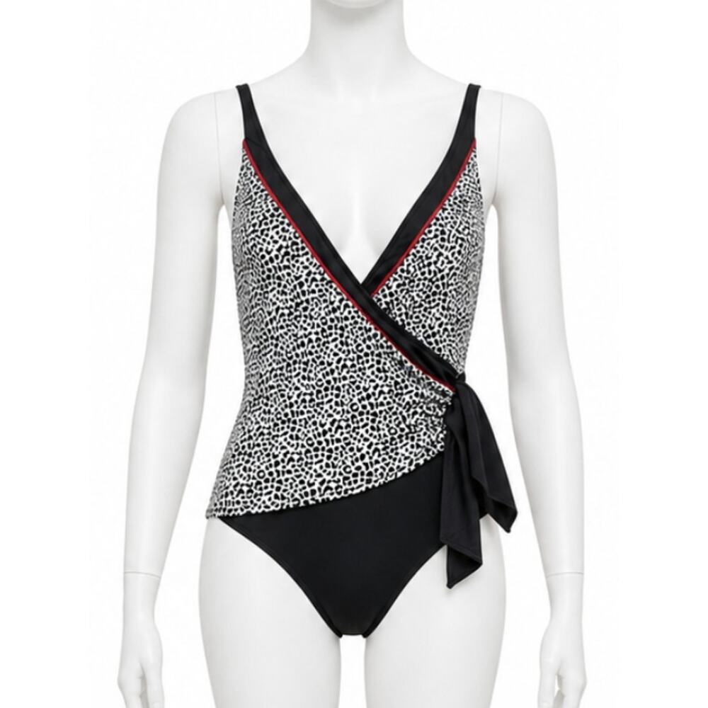 Gabar Swimsuit 8 Leopard Print Wrap One Piece Bathing Suit One Piece Retro FLAW